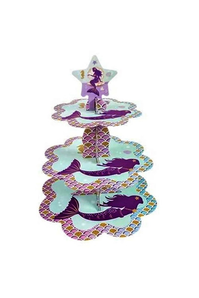 Genel Markalar Deniz Kızı Kek Standı 3 Katlı Kalın Karton Sunumluk Cupcake St...