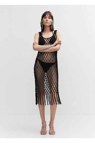 MANGO Woman Tassel Detailed Mesh Dress