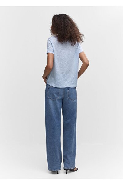 MANGO Woman V Yakalı Keten Tişört