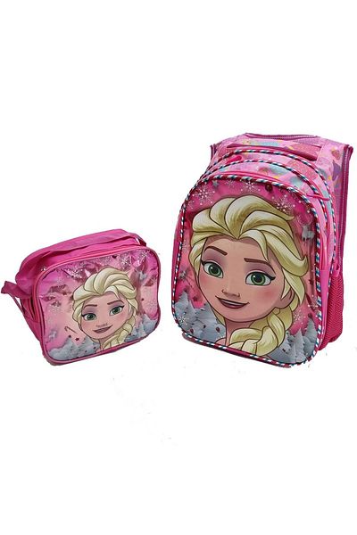 Kelebek Oyuncak ElSa - 2-piece Primary School Bag Set - Frozen Themed, Shiny Cover and Backpack Lunch Box
