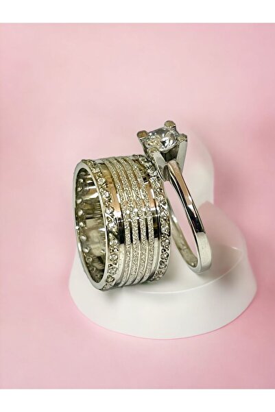 Alyans Gümüş Evi 9 Mm Lazerli Taşlı Alyans