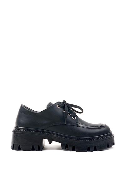 bescobel Women's Black Kelsa Lace-up Casual Loafer Leofer Walking Shoes 104