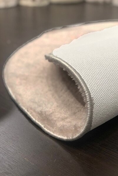 Sarar Yuvarlak Düz Renk Peluş Pofuduk Kaydırmaz Jel Taban Vizon Renk Halı