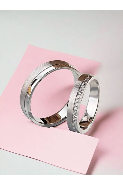 Alyans Gümüş Evi 5 Mm Taşlı Alyans