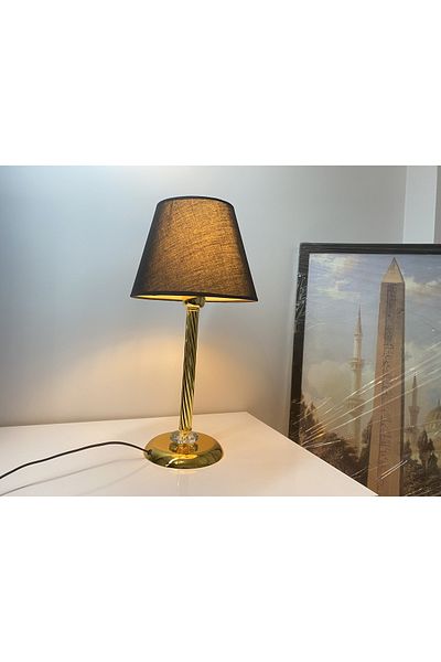 asellus Mette Twisted Lampshade Crystal Detailed Table Lamp, Stol Lamp, Gold Lampshade