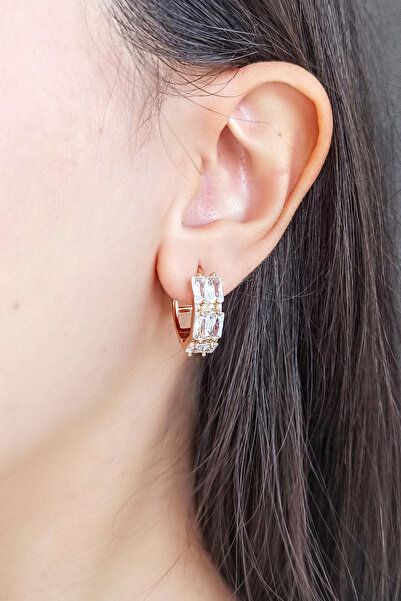 By Zeyna Aksesuar Γυναικεία Σειρά Vip Μπαγκέτα Ζιργκόν Πέτρινο Μοντέλο Κλιπ Σετ 2 Σκουλαρίκια