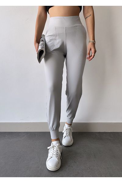 schlank Γυναικείο γκρι ψηλόμεσο ελαστικό Jogger φούτερ