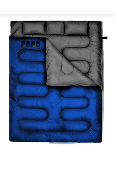 İthal Pop/po Çift Kişilik Uyku Tulumu Saks Mavi-siyah