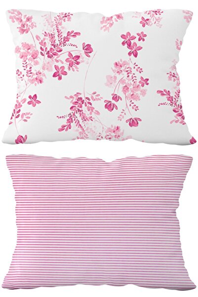 Leruum London غطاء وسادة مخطط ومزين بنقشة الزهور الوردية 100% من القطن باللون الوردي من إشبيلية، قطعتين (50 × 70)