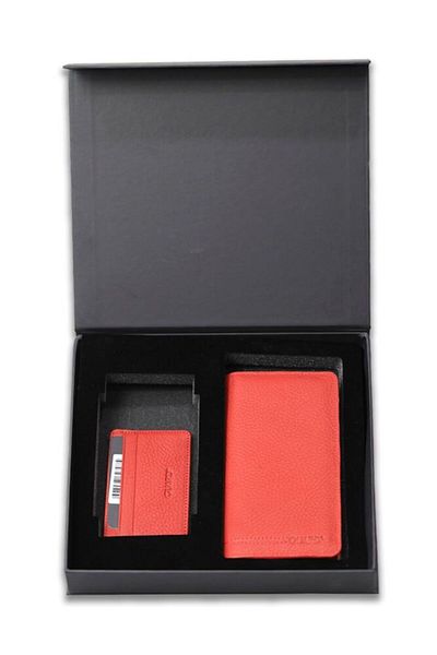 GUARD Red Genuine Leather Portfolio and Card Holder Set - Men/Women P1420