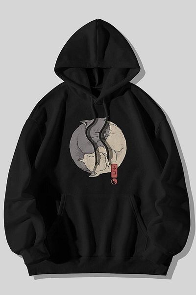 Pisa Art Φούτερ με στάμπα Unisex μαύρο καγκουρό με κουκούλα