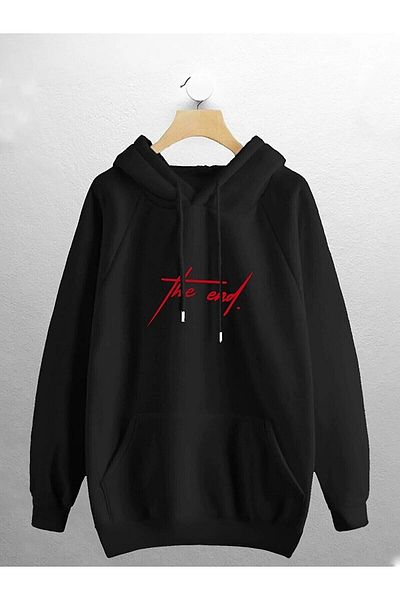 Pisa Art Unisex Μαύρο The End Print Oversize Φούτερ