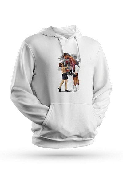 Pisa Art Φούτερ με κουκούλα με στάμπα Muhammad Ali Λευκό Unisex