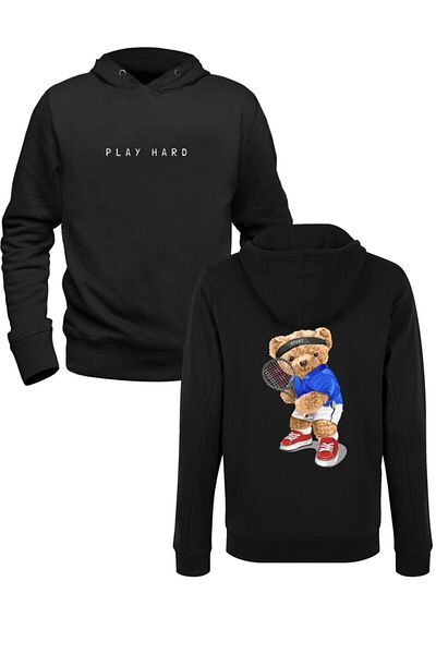 Pisa Art Суитшърт Tennis Tedy Bear черен отпред и отзад