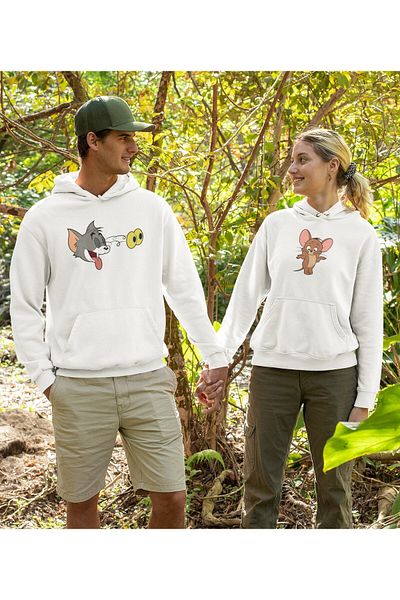 Pisa Art Lover Couple Combination Tom and Jerry Hooded φούτερ Σετ 2 τεμαχίων