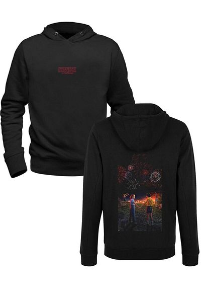 Pisa Art Черен суитшърт с щампа отпред и отзад с принт на Stranger Things