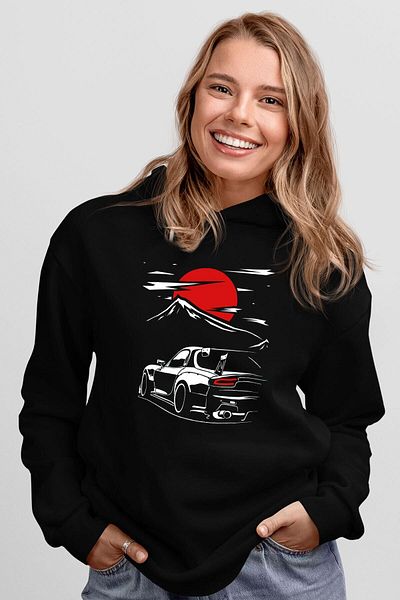 Pisa Art Унисекс черен суичър с щампа Mazda