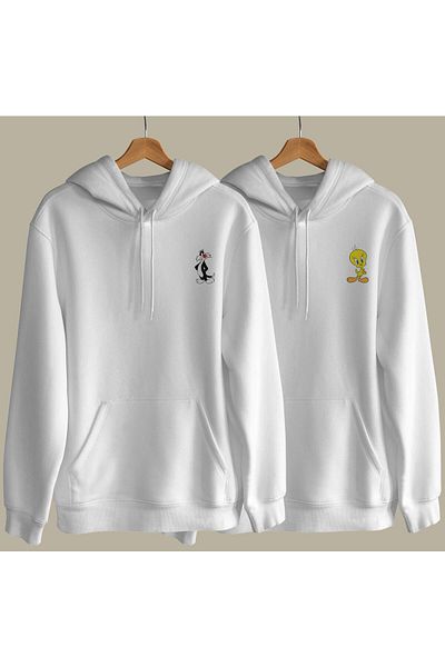 Pisa Art Συνδυασμός ζευγαριού με κουκούλα Sylvester And Tweety Cartoon Designed Lover Πακέτο 2 τεμαχίων