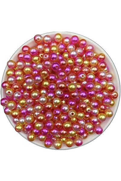 Hedef Bijuteri 8 ملم حبات اللؤلؤ الرخامي الوردي - الأصفر - الأبيض، صناعة المج...