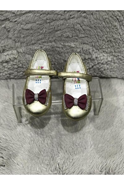 Metin Ayakkabı gold color outer netrial skin leather baby flats with orthopedic and anti-slip sole band