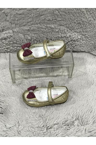 Metin Ayakkabı gold color outer netrial skin leather baby flats with orthopedic and anti-slip sole band