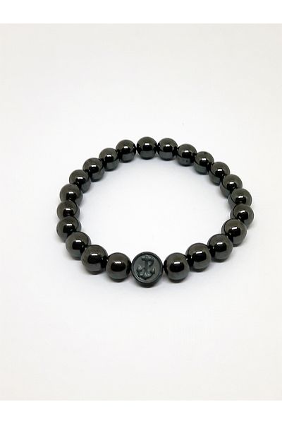 Kusakli Hematite Onyx Sailor Bracelet with Anchor Rudder Figure