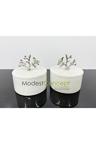 Modestmar Doğal Mermer Kase, Gümüş Mercan Aksesuarlı Kapaklı Mermer Kase, Dek...