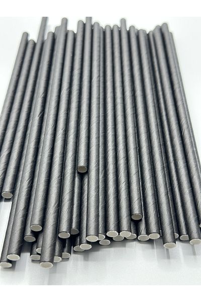 Pars Paper Straws Black 100 Pieces 6 Mm*15 Cm - Eco-Friendly Recyclable Paper Straws