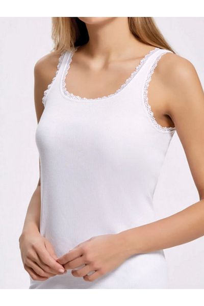 mellie Women's Ribbed Cotton Wide Strap Shoulder Lace Undershirt