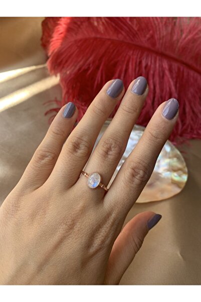Venüs Doğal Taş Ay Taşı Basic Rose Gold Yüzük