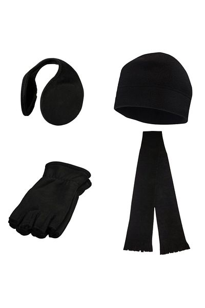 AXE SPORTSWEAR Mănuși negre de iarnă fără degete pentru bărbați - Beanie fleece - Esarfa fleece - Set de 4 căști tip Ense