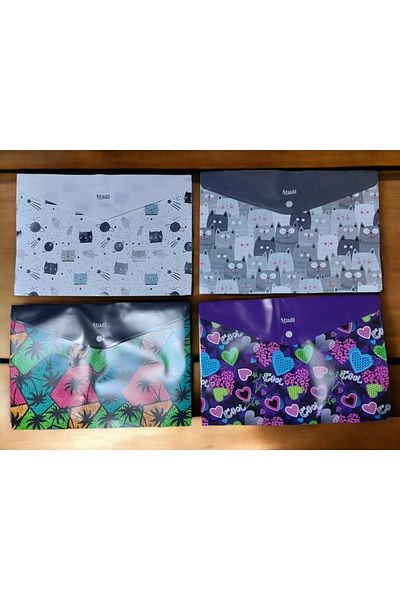 SEYFİKİRTASİYE 4 PIECES A4 PATTERNED ENVELOPE FILE WITH STRAPS PLASTIC