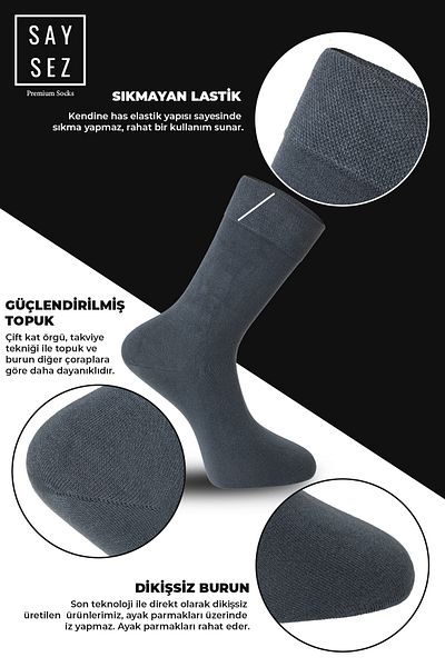 SAYSEZ Ανδρικές κάλτσες Bamboo Socket Long Plain Smoked Socks Seamless Premium Boxed 6 Pack
