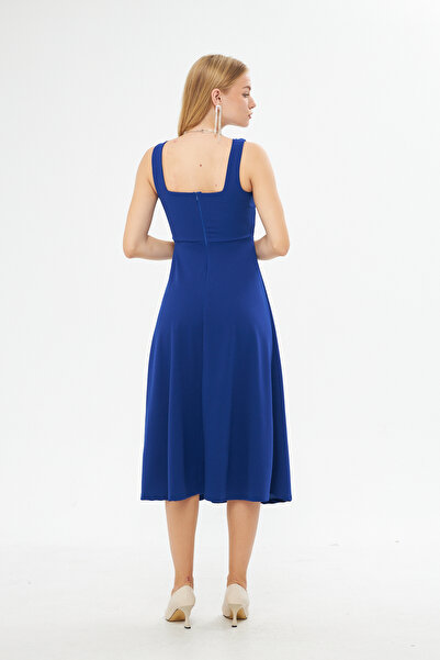 vuvutasarım Новий сезон Еластична крепова тканина на блискавці з товстими бретелями, квадратний комір, середньої довжини, вечірня сукня KDRDKS-086