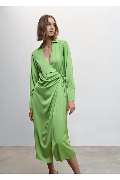 MANGO Woman Σατέν ντραπέ φόρεμα