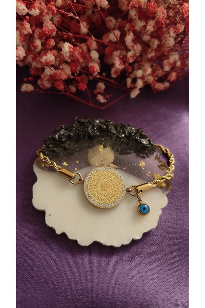 Mai Shop سوار من الفولاذ بسلسلة مطوية باللون الذهبي