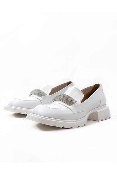 bescobel Women's White Fesma Daily Walking Leofer Loafer Shoes