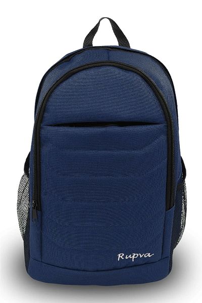 Rupva Unisex Men's Women's 3 Compartment School Backpack with Side Pockets Navy Blue