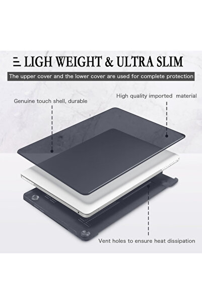 TEKNETSTORE Apple Macbook Air 13" 2020 (m1 Chip) A2337 Transparent Black Case Protective Cover