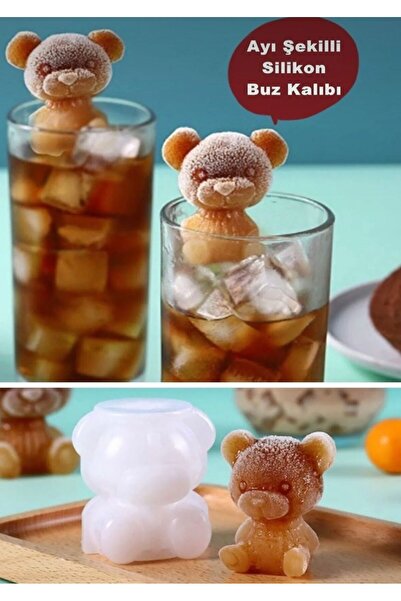 BLUE SİDE Pratik Silikon Ayı Şekilli Buz Kalıbı Silikon 3 Boyutlu Ayı Karikatürlü Sunum Buz Kalıbı - 1 Adet