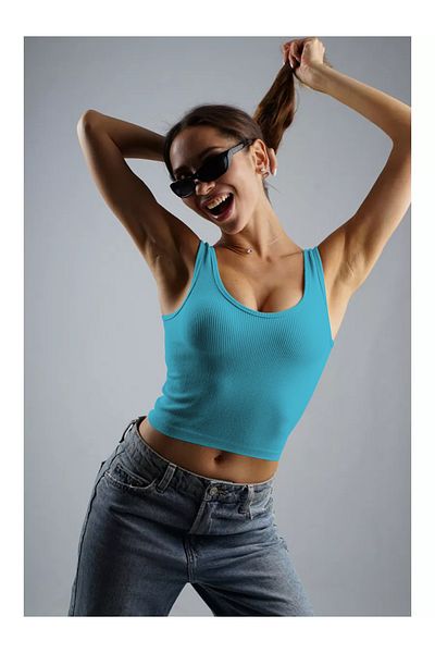 MİSTİRİK Marsala Pattern Firming Biker Crop Knitted And Seamless Pattern Gray Blue Color