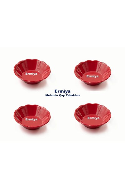 Ermiya 18 Ad Kırmızı Melamin Çay Tabağı 18 Ad Paslanmaz Çelik Çay Kaşığı