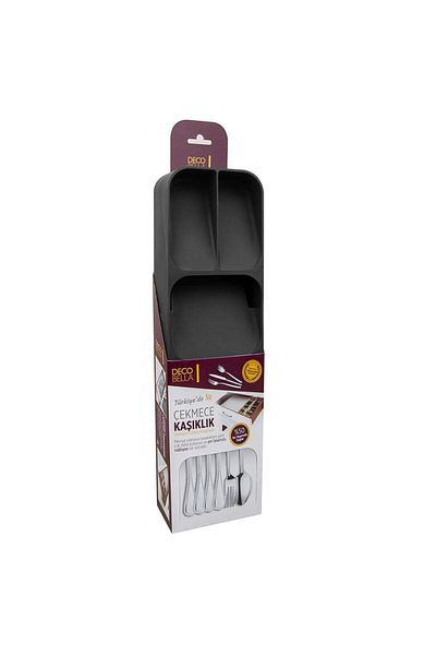 devigo Black 2-Piece Organizer Set - 2 Rows of Knives, 5 Compartment Drawer, Spoon Holder