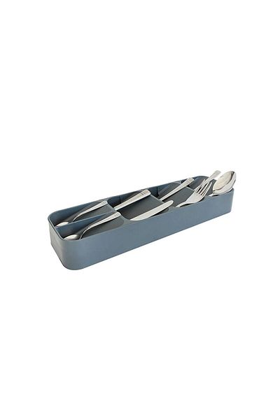 devigo Gray 2-Row Knife Holder and 5-Compartment Drawer Spoon Holder 2-Piece Organizer Set