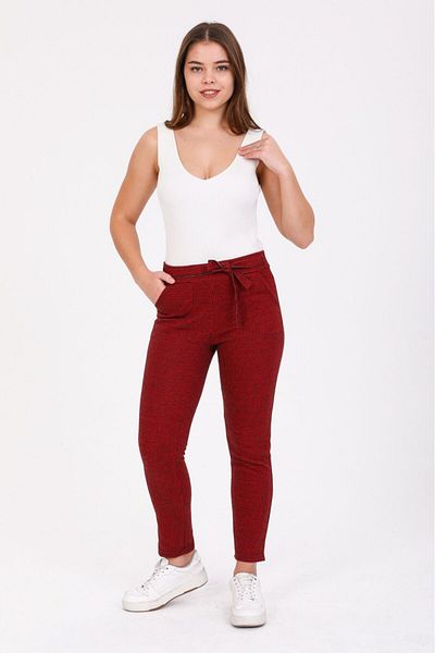 TİGERS TİGERSS women's plus size jacquard pocket belted trousers