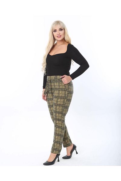 TİGERS TİGERSS women's plus size jacquard pocket belted trousers