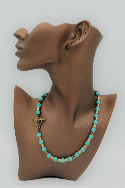 Stoneage Turquoise and Hematite Stone Sailor Lock Evil Eye and Healing Necklace