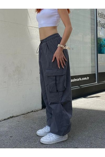 Gofeel Tactical Smoked Parachute Fabric Wide Leg Pants with Extra Baggy Cargo Pockets