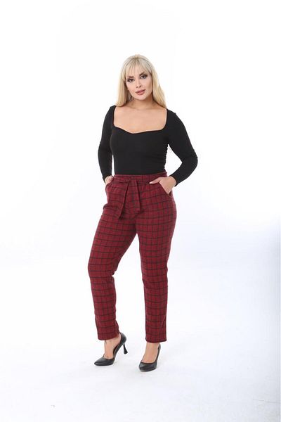TİGERS TİGERSS women's plus size jacquard pocket belted trousers
