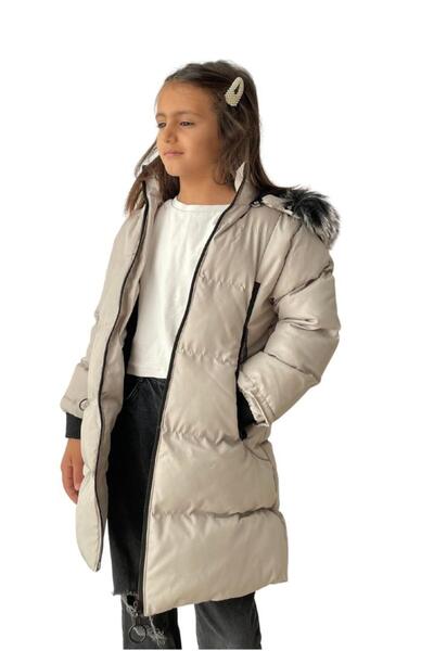 FineKids Plush Lined Stone Colored Girl's Coat with Removable Hooded Pockets